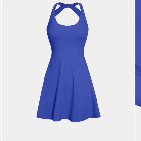 Halara Womens Backless Twisted Active Dress Built In Shorts Blue NWT L tennis - Picture 4 of 7